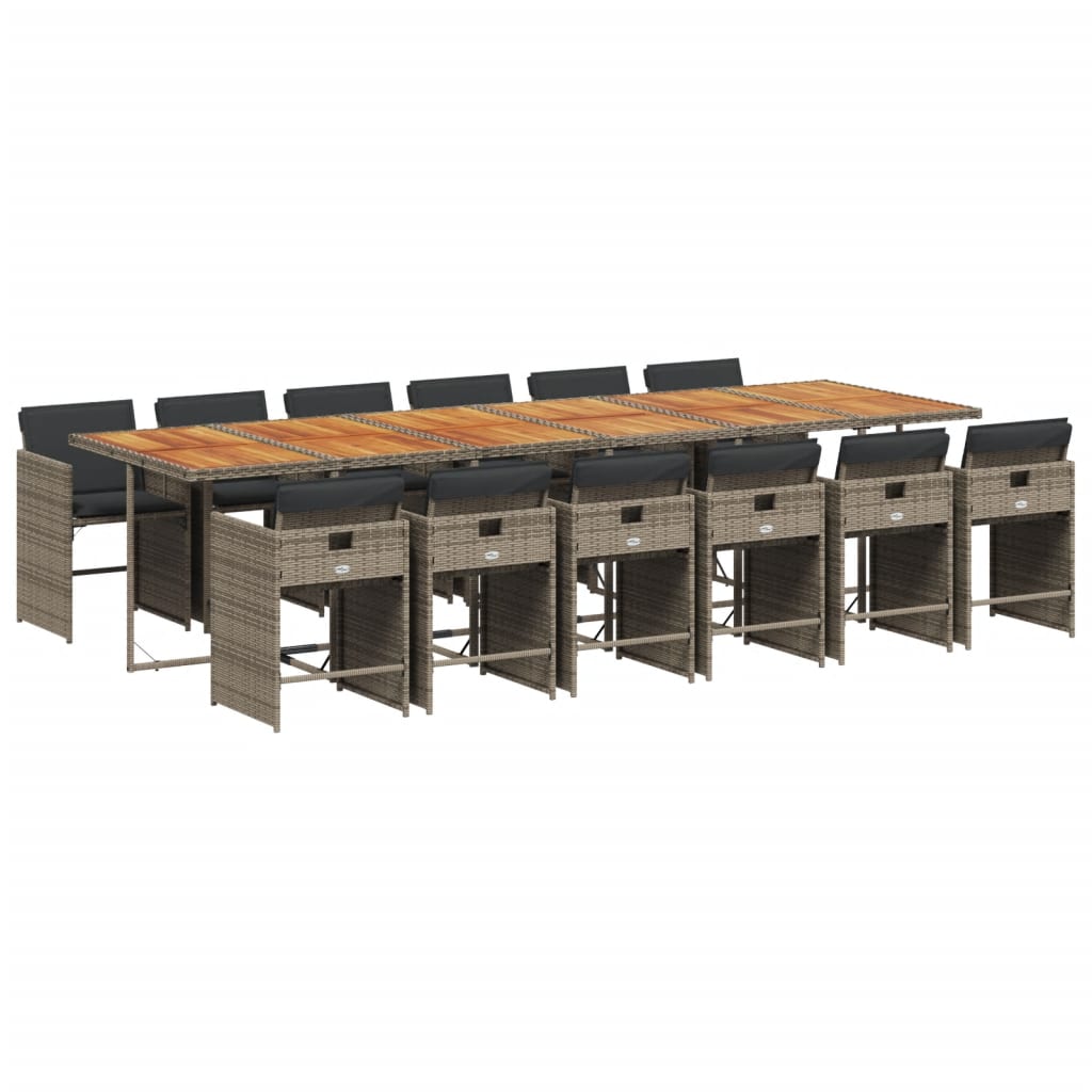 Set da Pranzo da Giardino 13pz con Cuscini Grigio in Polyrattan - homemem39