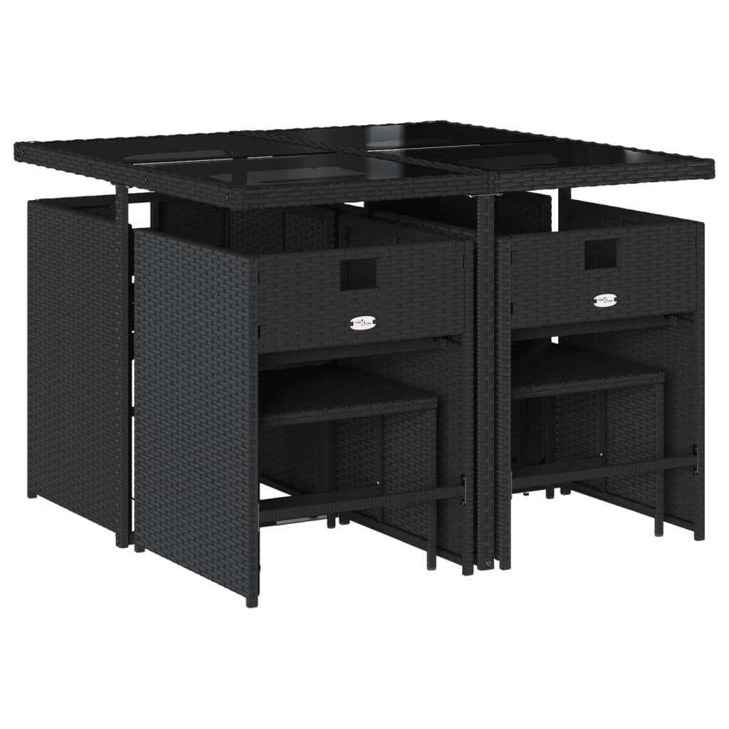 Set da Pranzo da Giardino 9 pz con Cuscini Nero in Polyrattan - homemem39