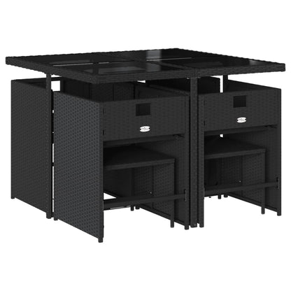 Set da Pranzo da Giardino 9 pz con Cuscini Nero in Polyrattan - homemem39