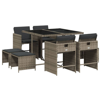 Set da Pranzo da Giardino 9 pz con Cuscini in Polyrattan Grigio