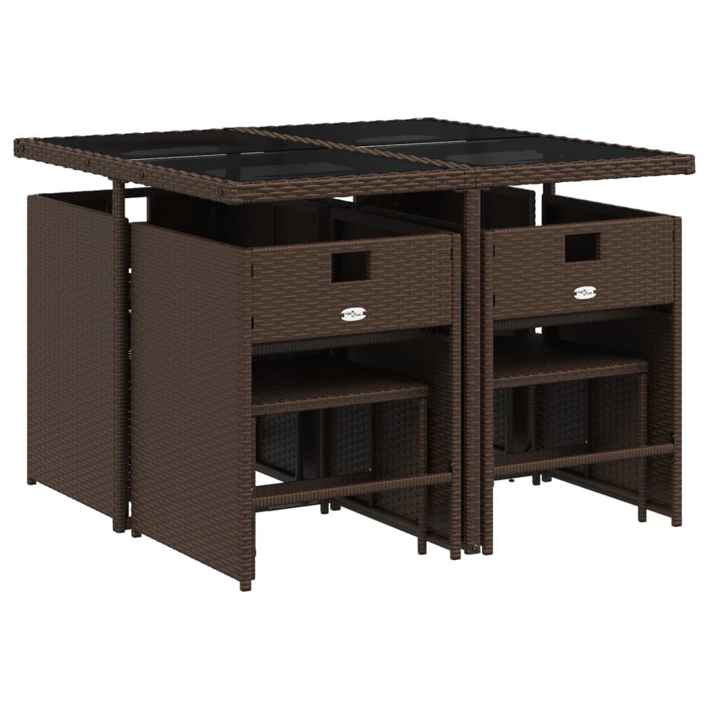 Set da Pranzo da Giardino 9pz con Cuscini Marrone in Polyrattan - homemem39