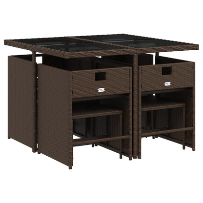 Set da Pranzo da Giardino 9pz con Cuscini Marrone in Polyrattan - homemem39