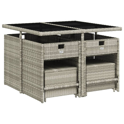 Set Pranzo da Giardino 9pz con Cuscini Grigio Chiaro Polyrattan - homemem39