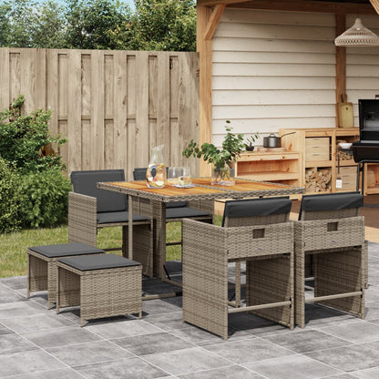 Set da Pranzo da Giardino 9 pz con Cuscini in Polyrattan Grigio - homemem39