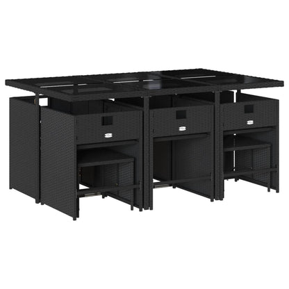 Set da Pranzo da Giardino 11 pz con Cuscini in Polyrattan Nero - homemem39