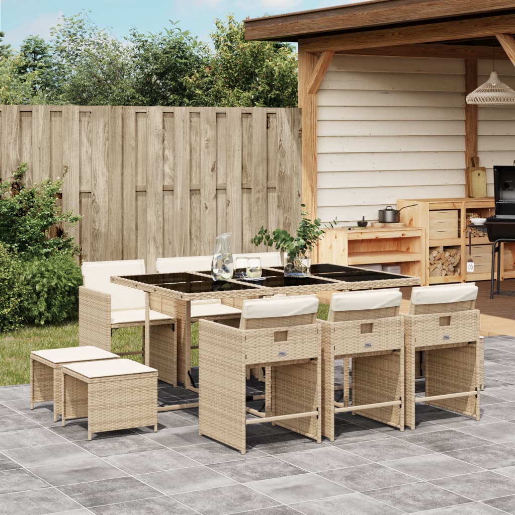 Set da Pranzo da Giardino 11 pz con Cuscini Beige in Polyrattan - homemem39