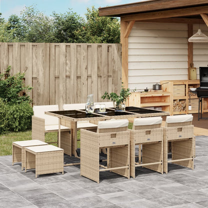 Set da Pranzo da Giardino 11 pz con Cuscini Beige in Polyrattan - homemem39