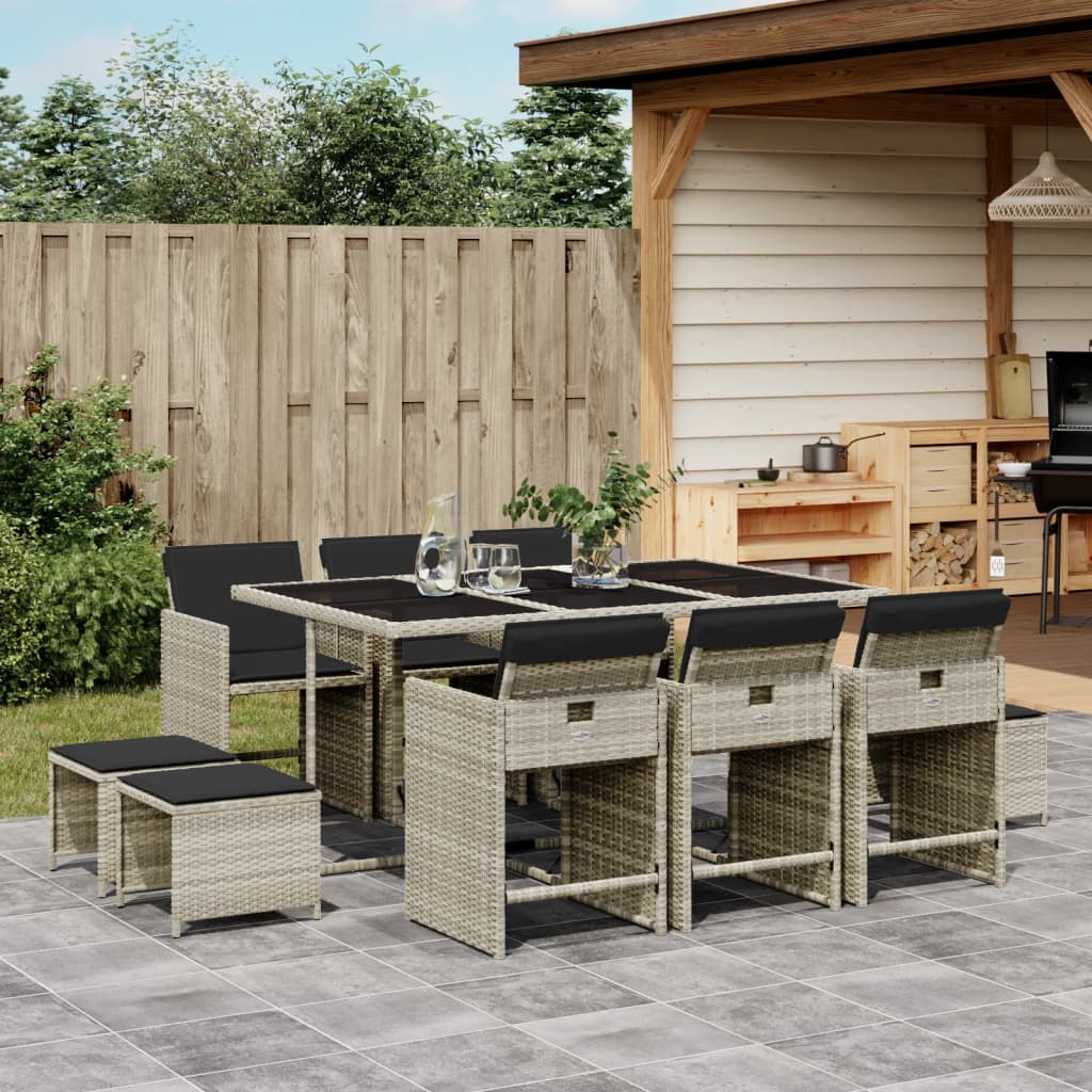 Set Pranzo Giardino 11pz con Cuscini Grigio Chiaro Polyrattan - homemem39