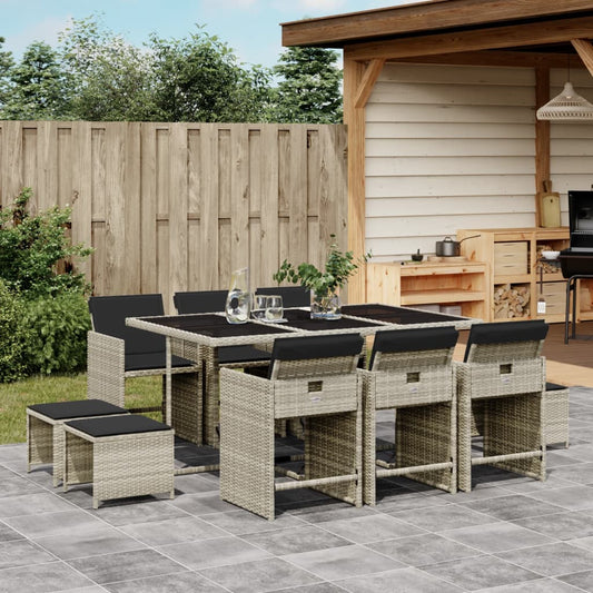 Set Pranzo Giardino 11pz con Cuscini Grigio Chiaro Polyrattan - homemem39