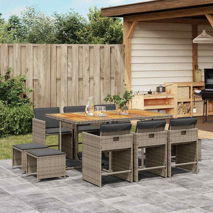 Set da Pranzo da Giardino 11pz con Cuscini in Polyrattan Grigio | homemem39
