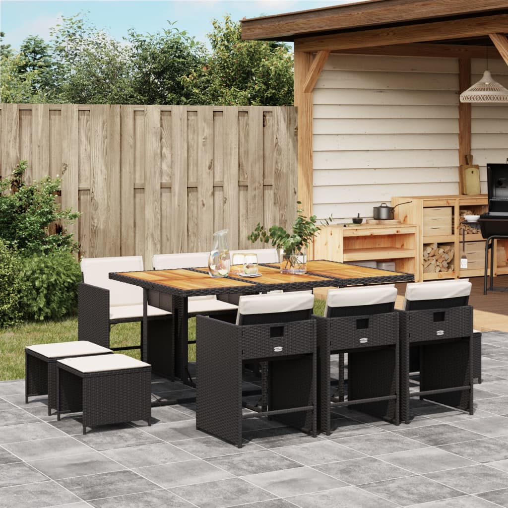 Set da Pranzo da Giardino 11 pz con Cuscini in Polyrattan Nero - homemem39