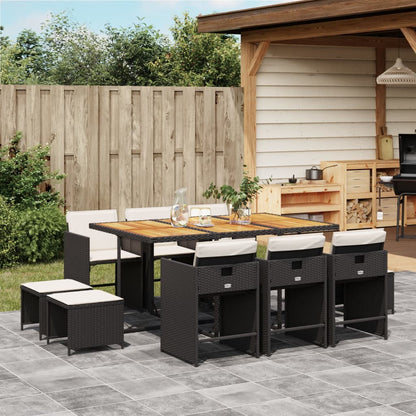 Set da Pranzo da Giardino 11 pz con Cuscini in Polyrattan Nero - homemem39
