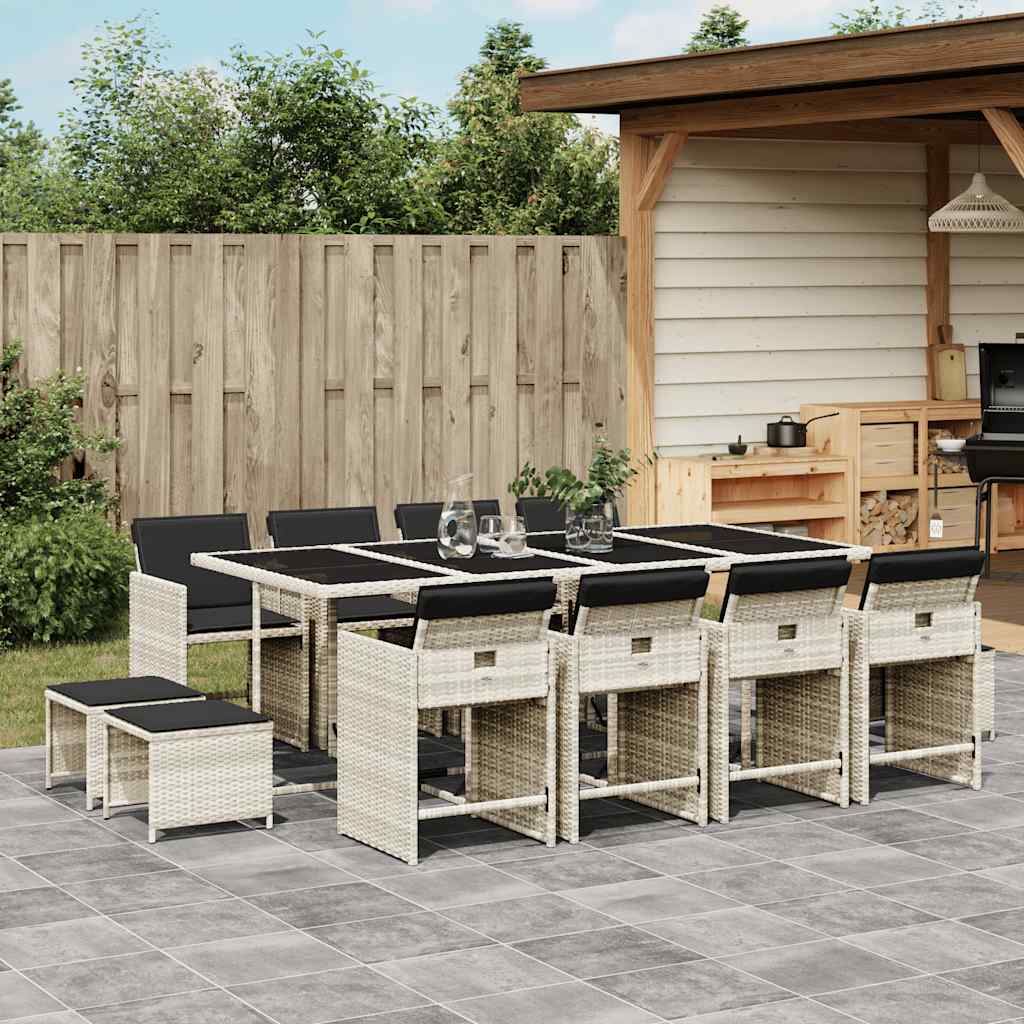 Set da Pranzo da Giardino 13pz con Cuscini Grigio in Polyrattan - homemem39