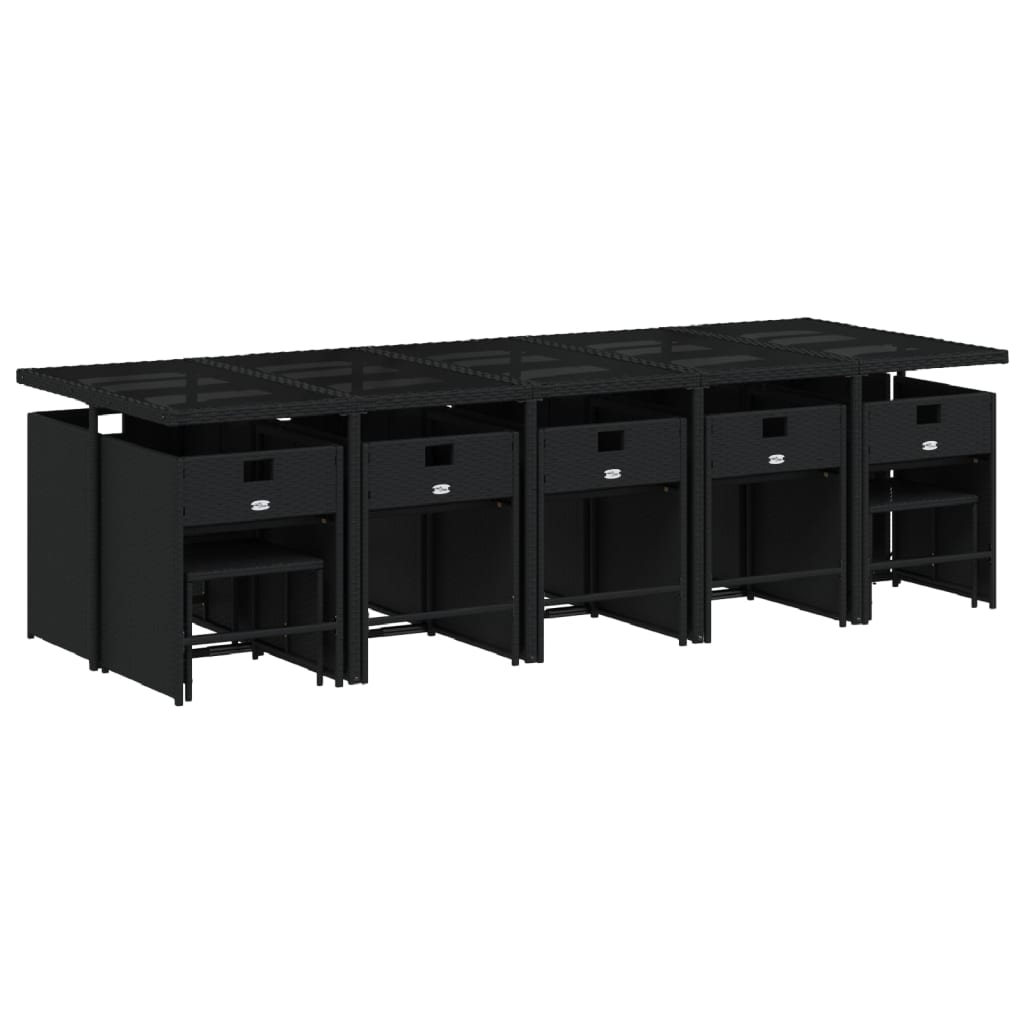 Set da Pranzo da Giardino 15 pz con Cuscini Nero in Polyrattan - homemem39