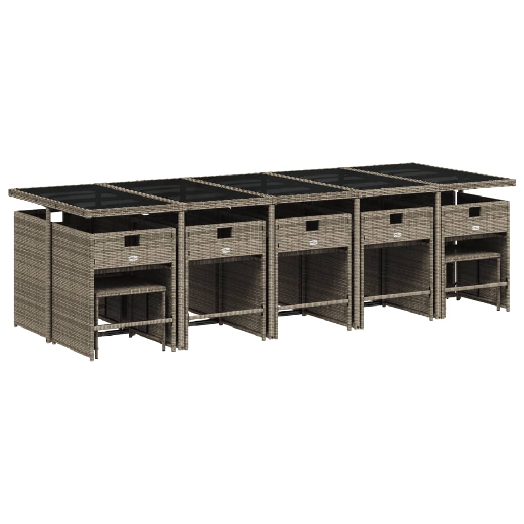 Set da Pranzo da Giardino 15 pz con Cuscini Grigio Polyrattan - homemem39