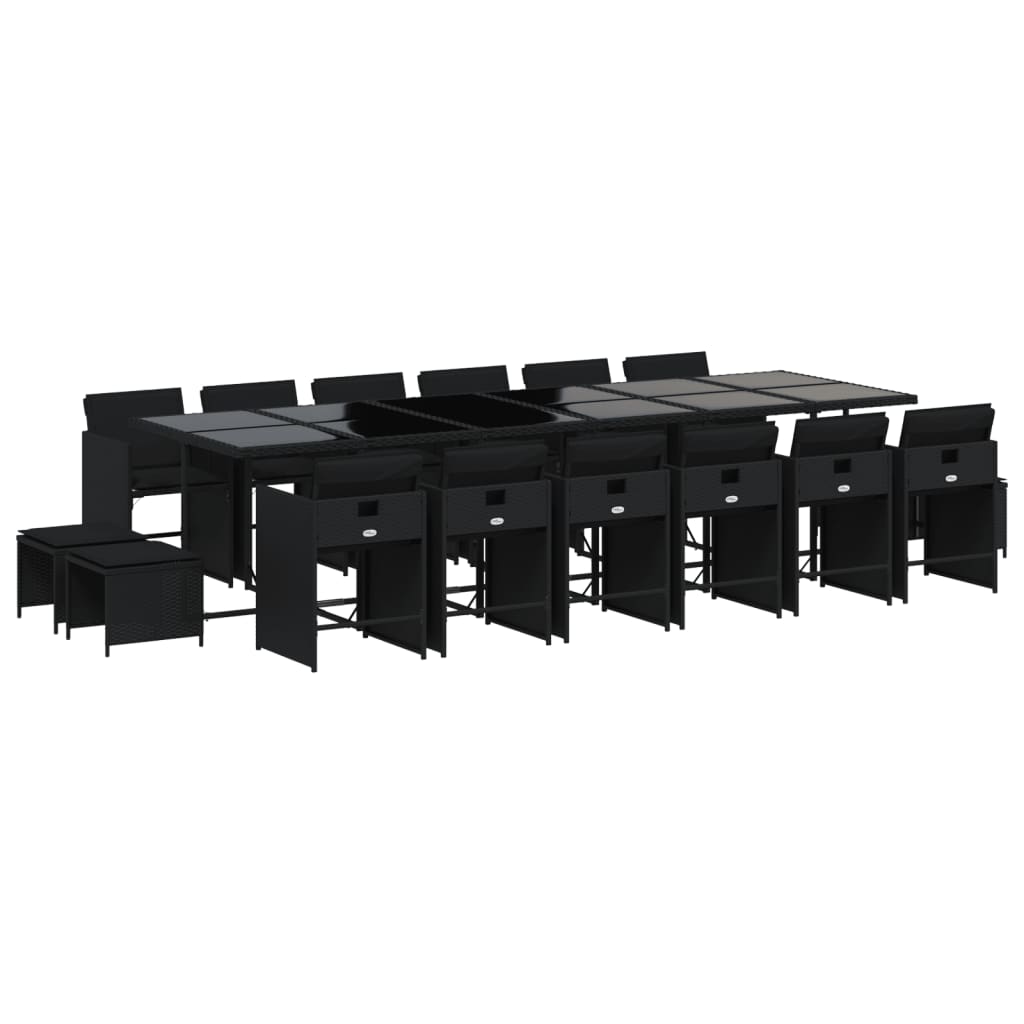 Set da Pranzo da Giardino 17 pz con Cuscini Nero in Polyrattan - homemem39