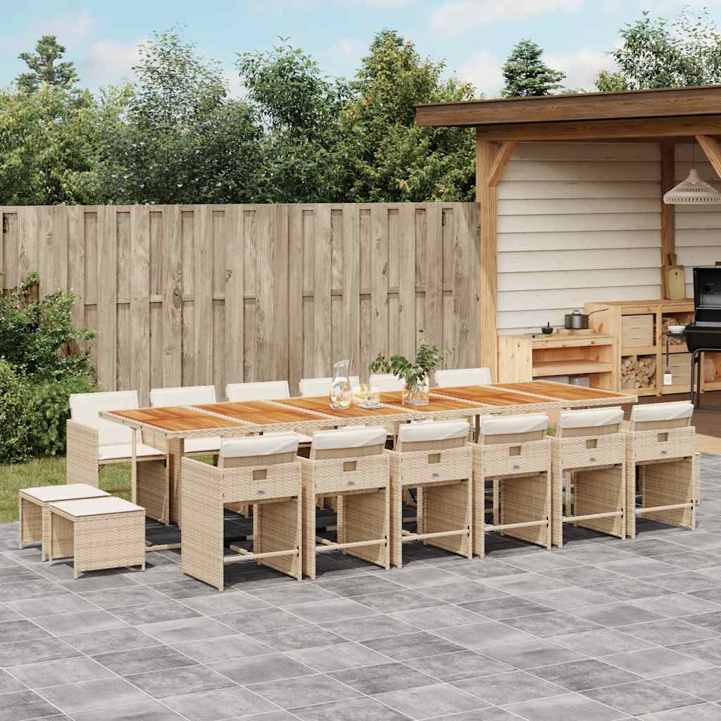 Set da Pranzo da Giardino 17 pz con Cuscini Beige in Polyrattan | homemem39