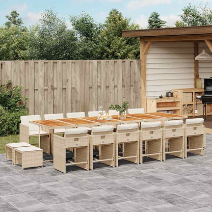 Set da Pranzo da Giardino 17 pz con Cuscini Beige in Polyrattan | homemem39