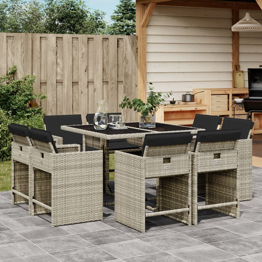 Set Pranzo da Giardino 9pz con Cuscini Grigio Chiaro Polyrattan - homemem39