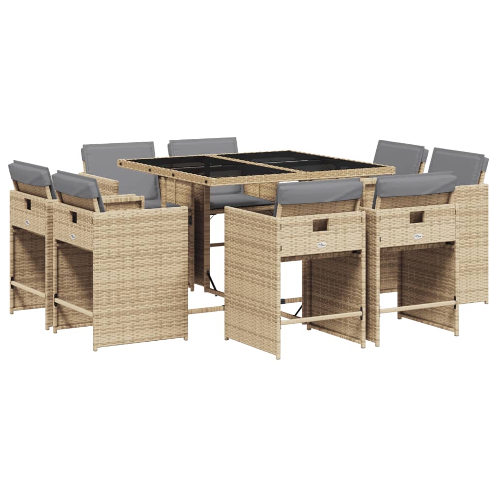 Set Pranzo da Giardino 9 pz con Cuscini Beige Misto Polyrattan - homemem39