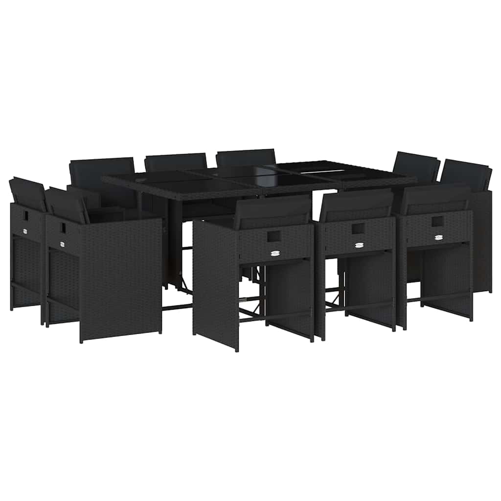 Set da Pranzo da Giardino 11 pz con Cuscini in Polyrattan Nero | homemem39