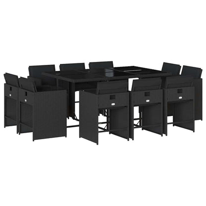 Set da Pranzo da Giardino 11 pz con Cuscini in Polyrattan Nero | homemem39