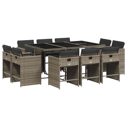 Set da Pranzo da Giardino 11pz con Cuscini in Polyrattan Grigio | homemem39