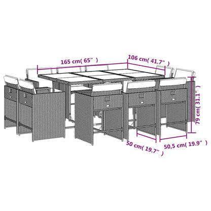 Set da Pranzo da Giardino 11 pz con Cuscini Polyrattan Marrone | homemem39