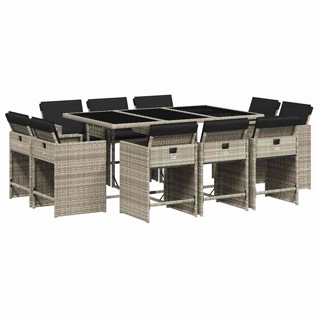 Set Pranzo Giardino 11pz con Cuscini Grigio Chiaro Polyrattan | homemem39