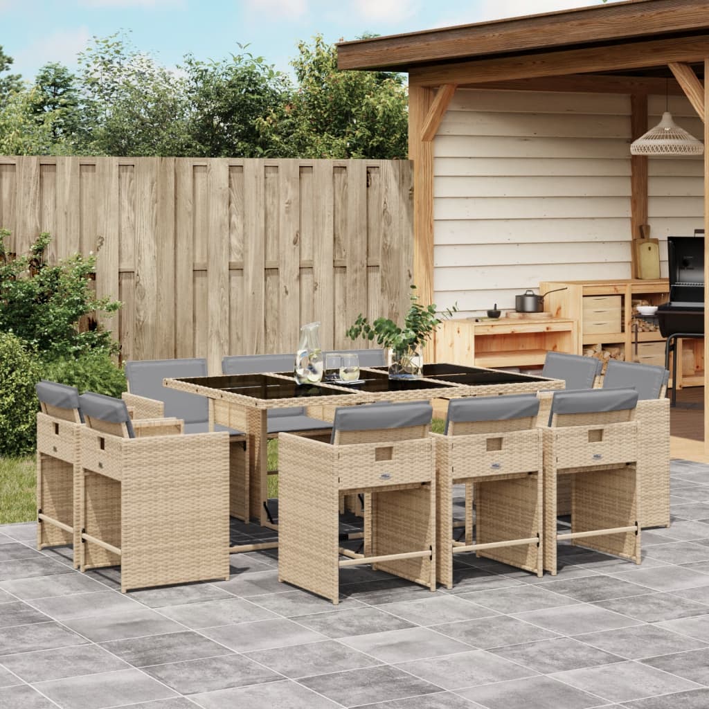 Set Pranzo da Giardino 11 pz con Cuscini Beige Misto Polyrattan - homemem39