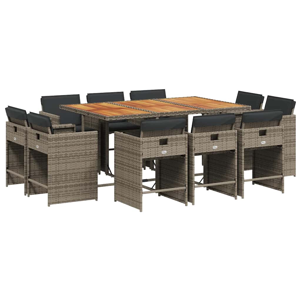 Set da Pranzo da Giardino 11pz con Cuscini in Polyrattan Grigio | homemem39