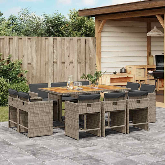 Set da Pranzo da Giardino 11pz con Cuscini in Polyrattan Grigio | homemem39