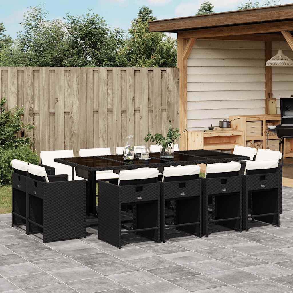 Set da Pranzo da Giardino 13pz con Cuscini Nero in Polyrattan | homemem39