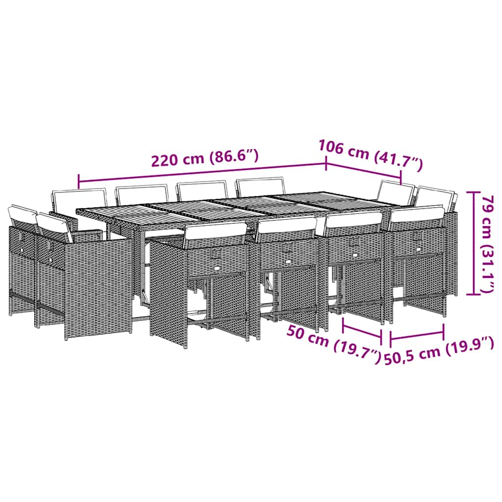 Set da Pranzo da Giardino 13pz con Cuscini Grigio in Polyrattan | homemem39