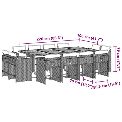 Set da Pranzo da Giardino 13pz con Cuscini Grigio in Polyrattan | homemem39