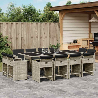 Set da Pranzo da Giardino 13pz con Cuscini Grigio in Polyrattan | homemem39