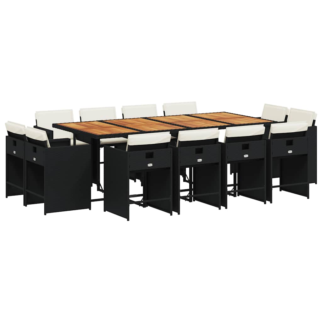 Set da Pranzo da Giardino 13pz con Cuscini Nero in Polyrattan | homemem39