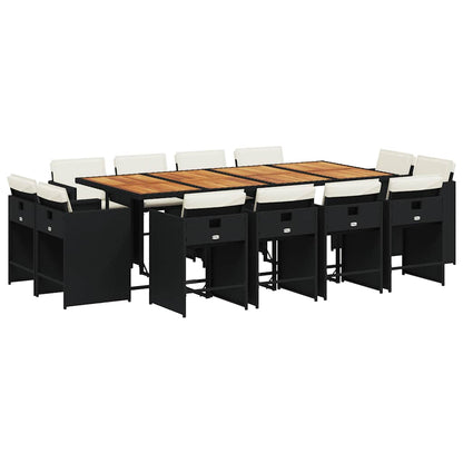 Set da Pranzo da Giardino 13pz con Cuscini Nero in Polyrattan | homemem39