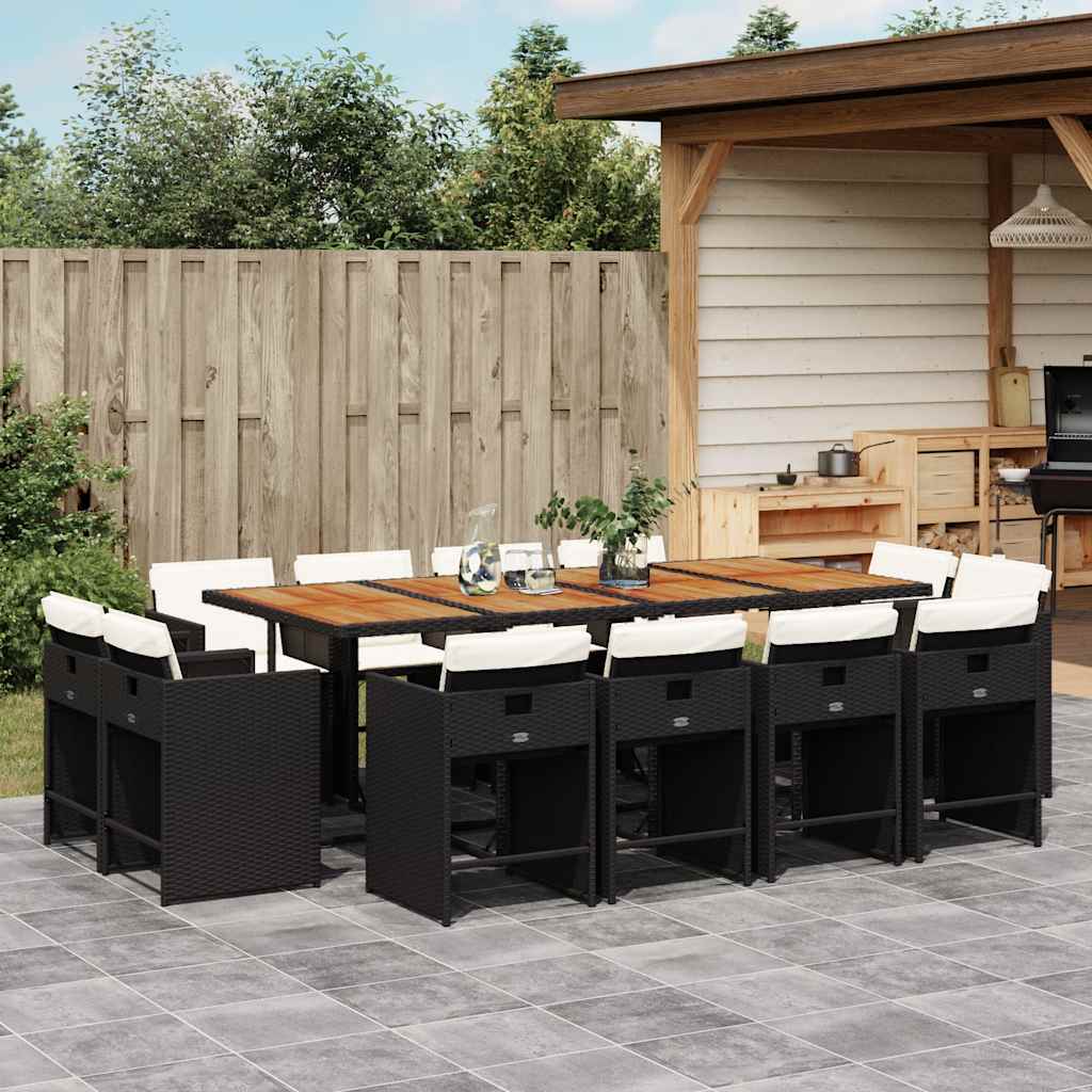 Set da Pranzo da Giardino 13pz con Cuscini Nero in Polyrattan | homemem39