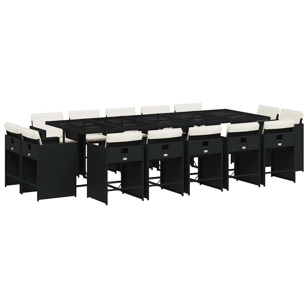 Set da Pranzo da Giardino 15 pz con Cuscini Nero in Polyrattan | homemem39