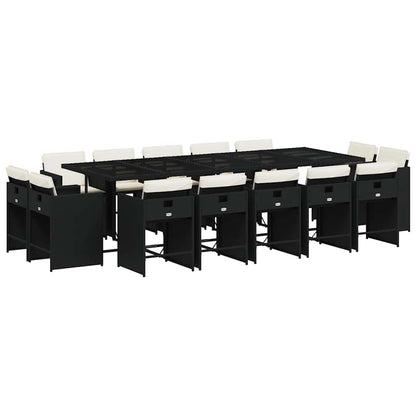 Set da Pranzo da Giardino 15 pz con Cuscini Nero in Polyrattan | homemem39