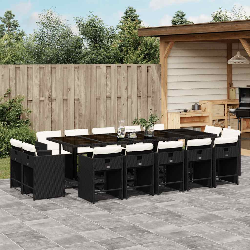 Set da Pranzo da Giardino 15 pz con Cuscini Nero in Polyrattan | homemem39