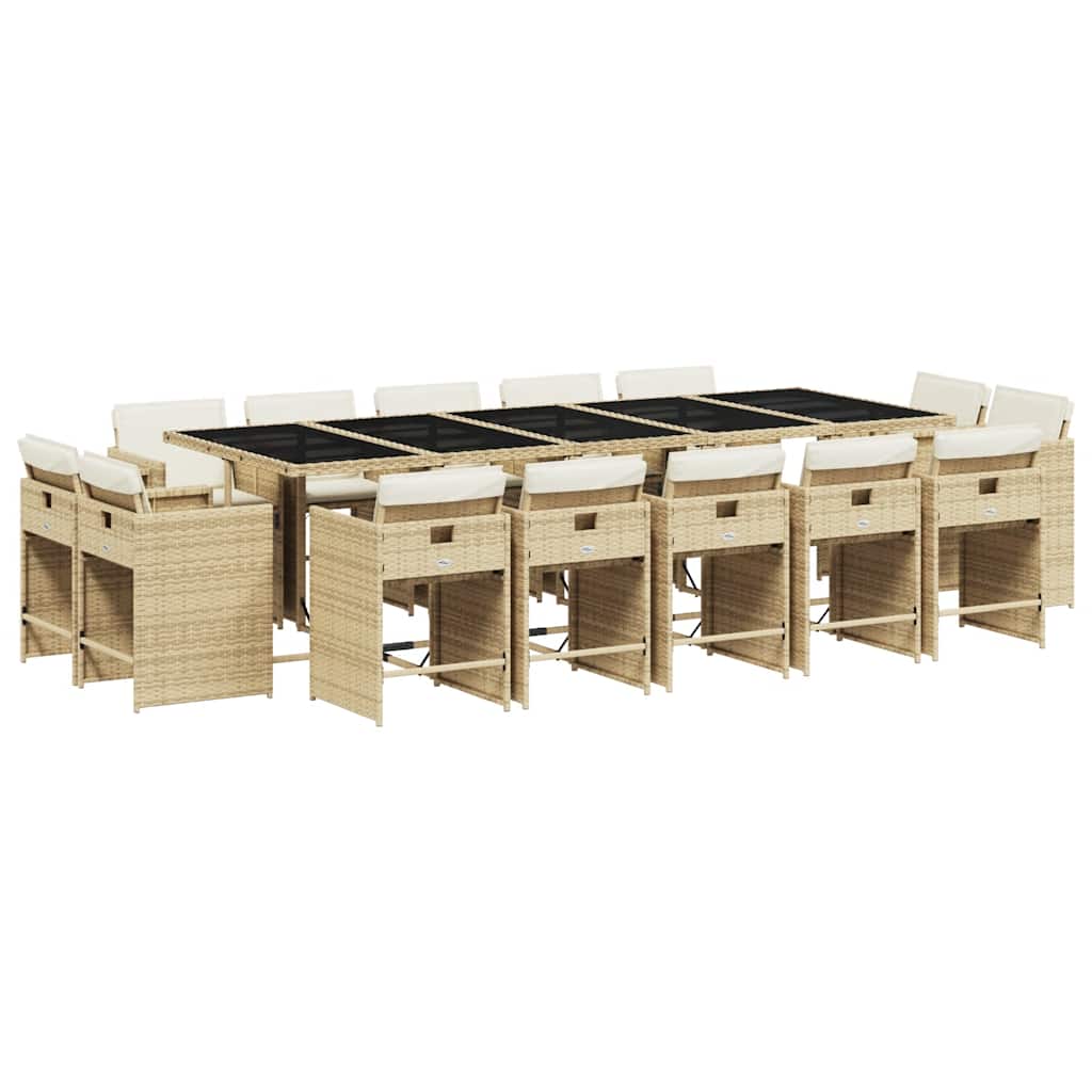 Set da Pranzo da Giardino 15 pz con Cuscini Beige in Polyrattan | homemem39