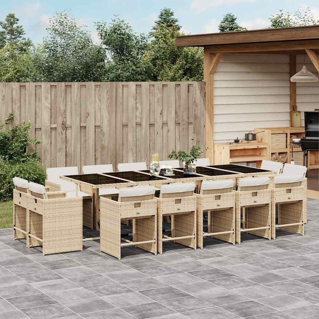 Set da Pranzo da Giardino 15 pz con Cuscini Beige in Polyrattan | homemem39