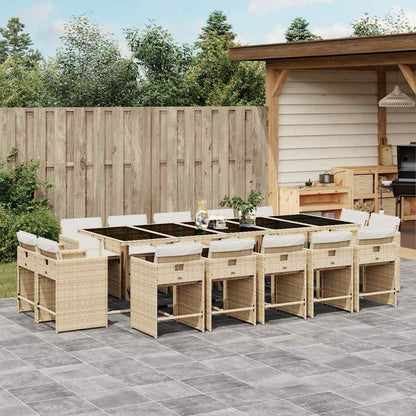 Set da Pranzo da Giardino 15 pz con Cuscini Beige in Polyrattan | homemem39