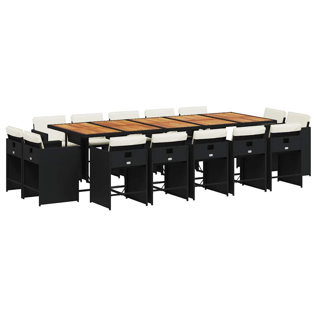 Set da Pranzo da Giardino 15 pz con Cuscini Nero in Polyrattan | homemem39