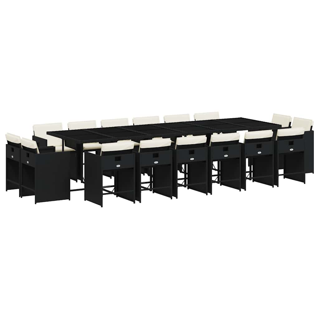 Set da Pranzo da Giardino 17 pz con Cuscini Nero in Polyrattan | homemem39