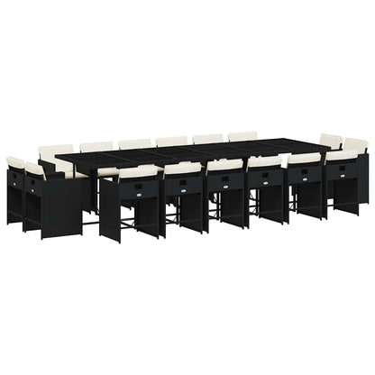 Set da Pranzo da Giardino 17 pz con Cuscini Nero in Polyrattan | homemem39