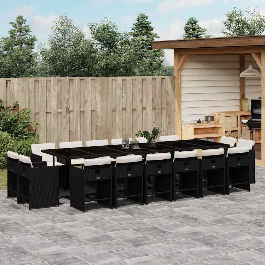 Set da Pranzo da Giardino 17 pz con Cuscini Nero in Polyrattan | homemem39