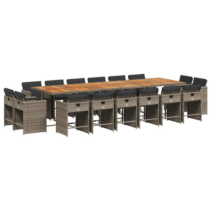 Set da Pranzo da Giardino 17pz con Cuscini Grigio in Polyrattan | homemem39